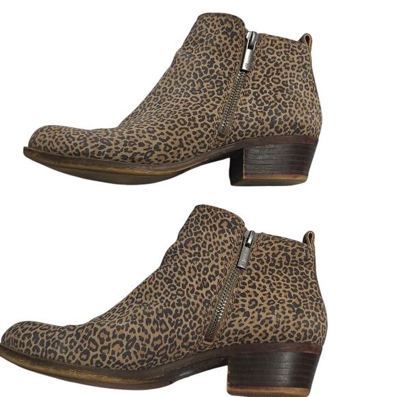 Lucky Brand Basel Womens Sz 7 Leather Animal Print 2 Zippers Ankle Booties - Picture 2 of 11